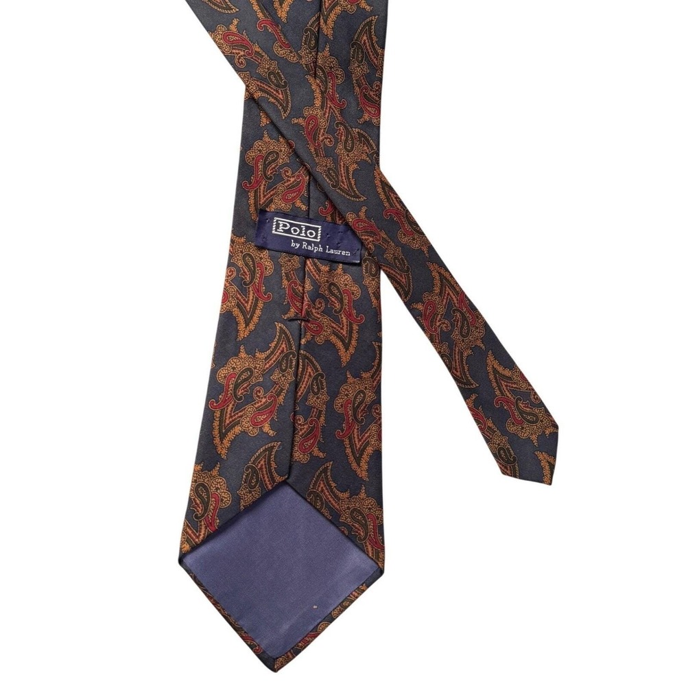 Vintage Polo Ralph Lauren‎ Mens Silk Tie Navy Blue Burgundy Gold Paisley Pattern